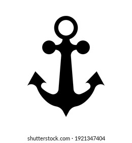 Flat Design Vector Anchor Icon, Black and White Shape. Nautical Marine Symbol Vector Illustration. Isolated Anchors Sign. Business Element.