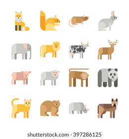 Flat design vector animals icon set. 