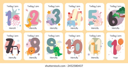 flat design vector baby milestone flashcard printable collection set