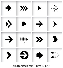 Flat design vector black dot screen arrow icon set.