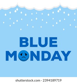 flat design vector blue monday illustration with clouds