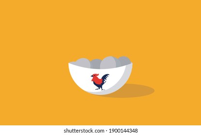 vector de diseño plano, tazón con relleno de meatball con logotipo de gallo