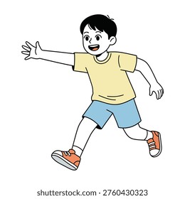 Flat design vector of a boy character running. Concept of chasing, active play, and childhood energy in pastel colors.
