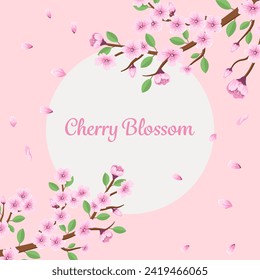 flat design vector branch with cherry blossom illustration