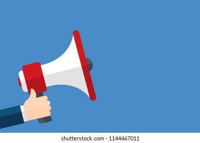 Flat design vector business illustration concept Digital marketing, hand holding megaphone for website and promotion banners.