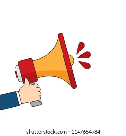 Flat design vector business illustration concept Digital marketing, hand holding megaphone for website and promotion banners.