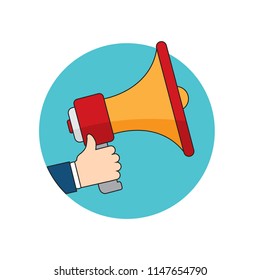 Flat design vector business illustration concept Digital marketing, hand holding megaphone for website and promotion banners.