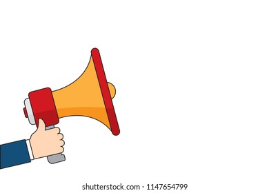 Flat design vector business illustration concept Digital marketing, hand holding megaphone for website and promotion banners.
