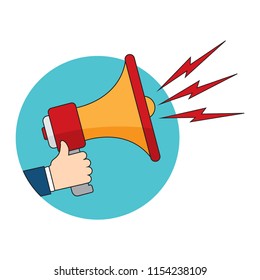 Flat design vector business illustration concept Digital marketing. Hand holding megaphone.