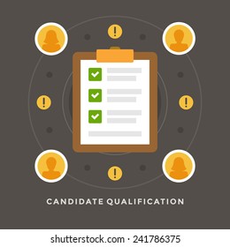 Flat design vector business illustration concept Candidate qualification job interview and check list for website and promotion banners.