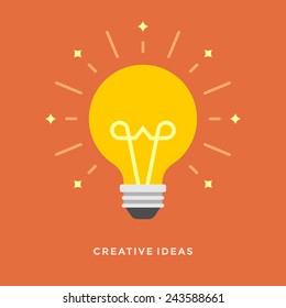 Flat design vector business illustration concept Creative idea with light lamp bulb for website and promotion banners. - Shutterstock ID 243588661
