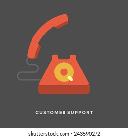 Concepto de diseño plano vectorial de ilustración empresarial para el soporte técnico y del cliente con teléfono para sitios web y banners de promoción.
