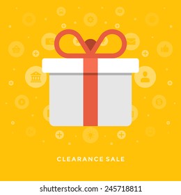 Flat design vector business illustration concept Clearance sale gift box and red bow for website and promotion banners. 