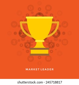 Flat design vector business illustration concept Market leader golden trophy cup for website and promotion banners. 