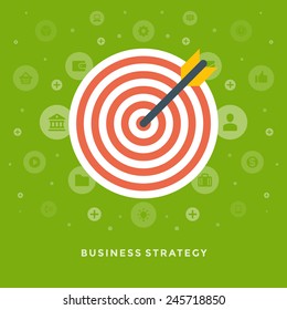 Flat design vector business illustration concept strategy arrow and dart board for website and promotion banners. 
