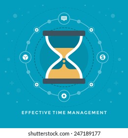 Flat design vector business illustration Effective Time Management Sand Clock for website and promotion banners. 