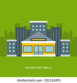 Flat design vector business illustration concept Shopping mall for website and promotion banners. 