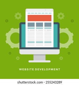Flat design vector business illustration concept Website development monitor screen and site prototype for website and promotion banners. 