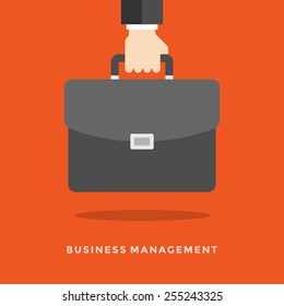 Flat design vector business illustration concept Management hand holding briefcase for website and promotion banners. 