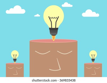 Flat design vector business illustration concept. Idea concept. Fly out of head the light bulbs.