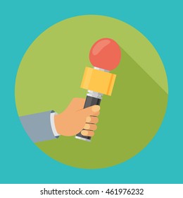 Flat design vector business illustration concept Interview hand holding microphone for website and promotion banners.