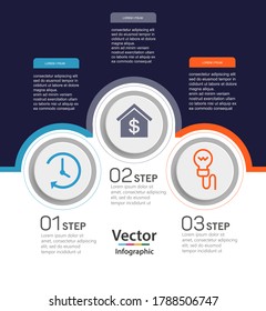Flat design vector business infographic template with 3 steps