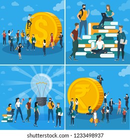 Flat design vector  business team work concept workflow management  investor growing  money abstract.