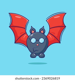 Flat design vector cartoon of cool bat on halloween party