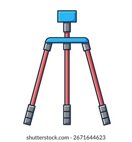 Ilustración de dibujos animados de Vector de diseño plano de un trípode de cámara rojo y azul aislado sobre un fondo blanco. Adecuado para su uso en diseños temáticos de Fotografía y educación.
