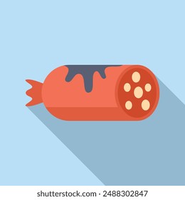 Flat design vector of a cartoon sausage with a bite taken out, perfect for food themes