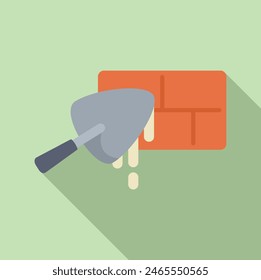 Flat design vector of a cement trowel spreading mortar on bricks
