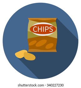 Flat design vector chips icon with long shadow, isolated.