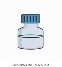 Flat design vector of a clear glass bottle with a blue screw cap