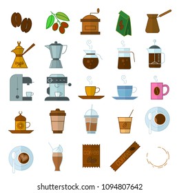 Flat design vector coffe icon set.