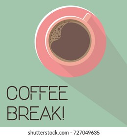 Flat design vector coffee break cup for office morning poster or business presentation, Cup, Mug, Top view of the table in a cafe. Coffee time
