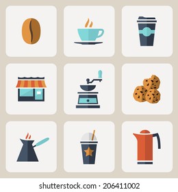 Flat design vector coffee icons set over white background