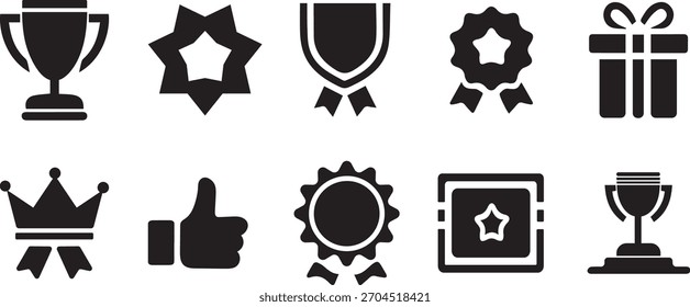 Flat Design Vetor Collection of Champion Awards, Troféus, Medalhas e Símbolos da Coroa.