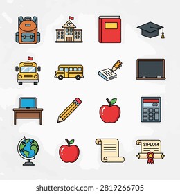 Flat design vector collection of office supplies and tools for work and study