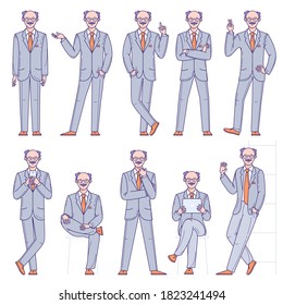 Flat design vector collection ready to animation old man poses and activityes for web page and mobile app.