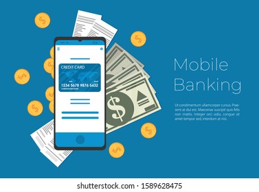 Flat design vector colored illustration concept for mobile banking and online payment isolated on bright background