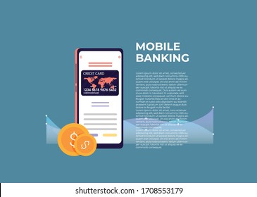 Flat design vector colored illustration concept for mobile banking and online payment isolated on bright background