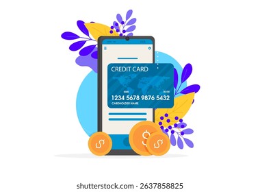 Flat design vector colored illustration concept for mobile banking and online payment isolated on bright background
