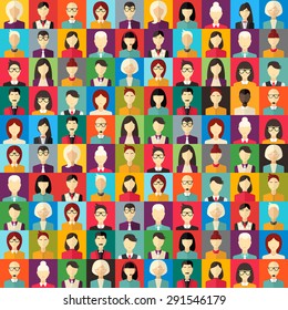 Flat Design Vector Colorful Background. Different People Character, Female, Male