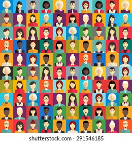 Flat Design Vector Colorful Background. Different People Character, Female, Male