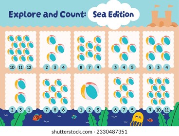 flat design vector colorful cute kids counting worksheet activity printable