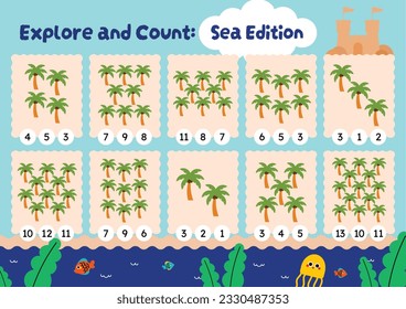 flat design vector colorful cute kids counting worksheet activity printable