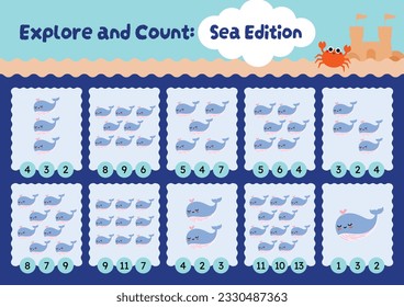 flat design vector colorful cute kids counting worksheet activity printable