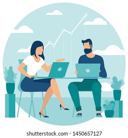 Concepto de vector de diseño plano de la comunicación de gestión de flujos de trabajo de procesos de negocio. Trabajo de oficina y empresa, ilustración de trabajo en equipo creativo. 