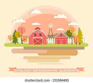 Flat design vector concept of farm landscape 