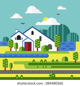 Flat design vector concept of farm landscape